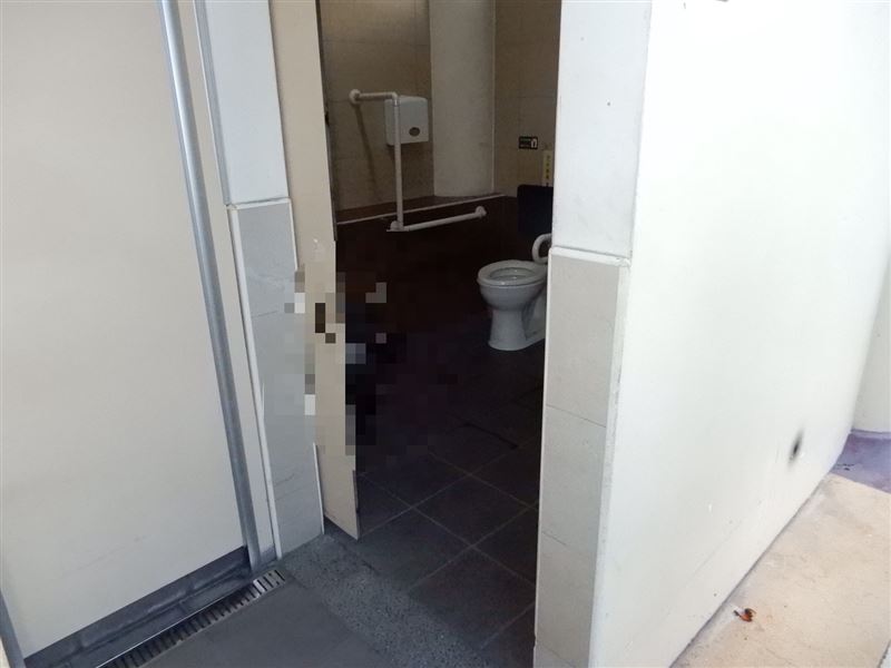 陳姓男子陳屍在新北市立殯儀館的男廁所內。(圖/翻攝畫面)