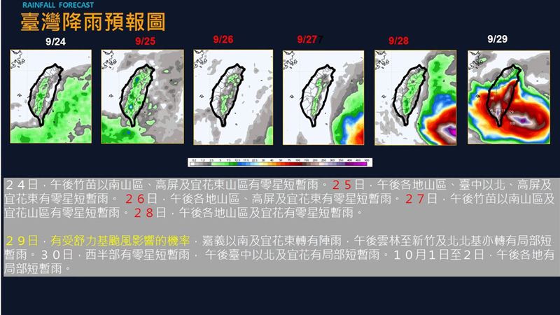 臺灣降雨預報圖。(圖/翻攝自賈新興臉書)