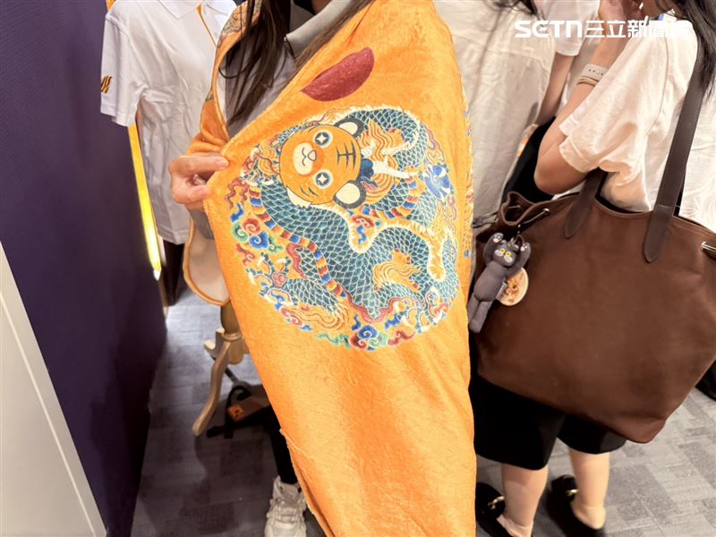 台灣虎航與故宮聯名週邊商品毛毯圖騰。(圖/記者李育道攝影)
