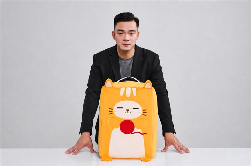 京品源創辦人林尚甫展示ATLAS療癒外包套設計。(圖/業者提供)
