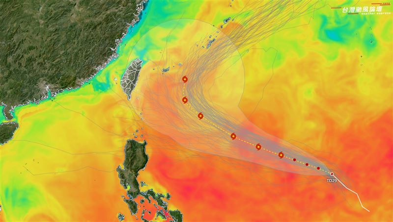 海水熱焓量與數值系集、路徑套疊，準舒力基未來將通過充滿能量的洋面，如果整合順利，強度將會穩定增強。（圖／翻攝自台灣颱風論壇｜天氣特急 臉書）