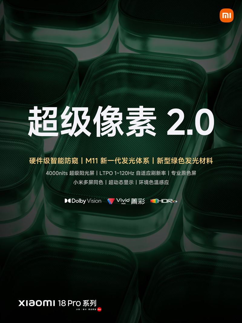 主螢幕導入全新M11發光材質的超級畫素螢幕。（圖／翻攝自小米微博）