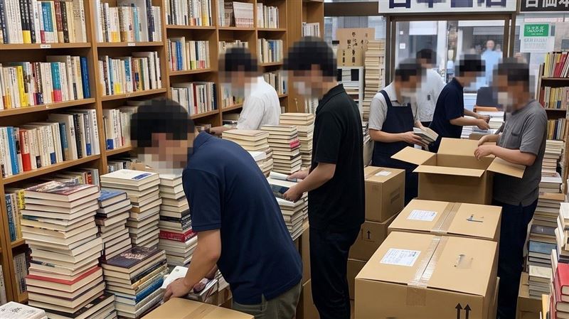 日本各地二手書店近日出現異常「爆買潮」,單日業績暴增數倍。(示意圖/AI製圖)