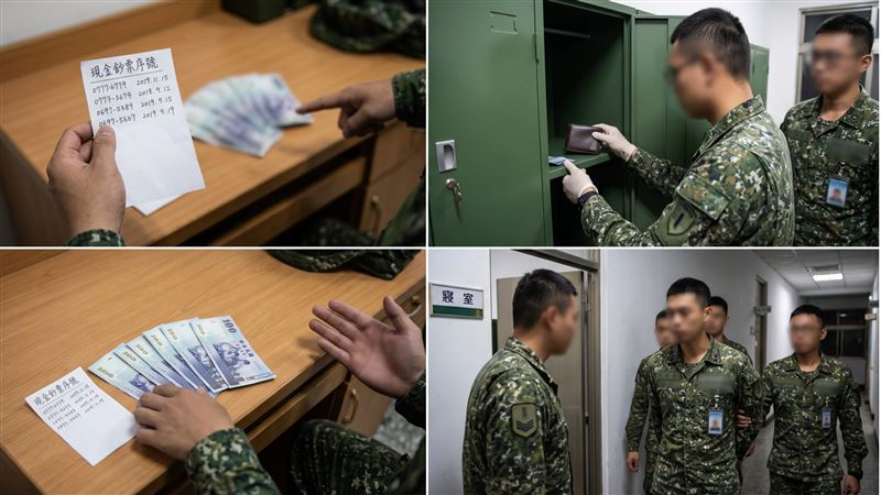 陸軍營區寢室內,竊案頻傳,同袍預先抄錄「現金鈔票序號」事後核對鈔票序號,當場逮到犯下竊案的中士。(示意圖/AI製圖)