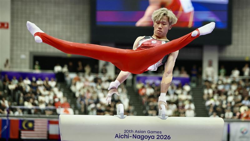 台灣體操好手「鞍馬王子」李智凱24日在愛知名古屋亞運鞍馬項目出賽。(圖/中華奧會提供)