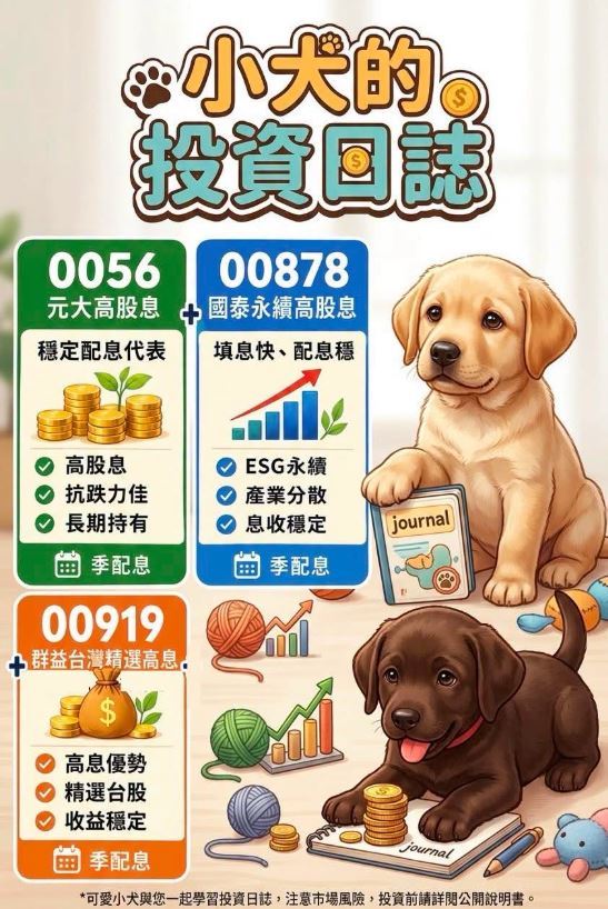 投資達人《小犬的投資日誌》分享:如何透過三檔知名高股息ETF打造全年無休的「12個月現金流系統」。(圖/翻攝自《小犬的投資日誌》臉書)