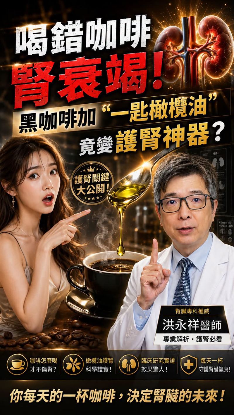 洪永祥曾分享「冰橄欖油黑咖啡」不僅助排便,還能成為日常護腎飲品。(圖/翻攝自洪永祥醫師臉書)