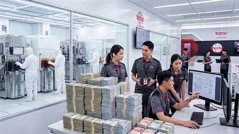 台積電碩士畢業生入職底薪約 6.39 萬元,只要在公司服務滿兩年以上,工程師的年薪普遍能達到 200 萬元起跳。(圖/AI生成圖)