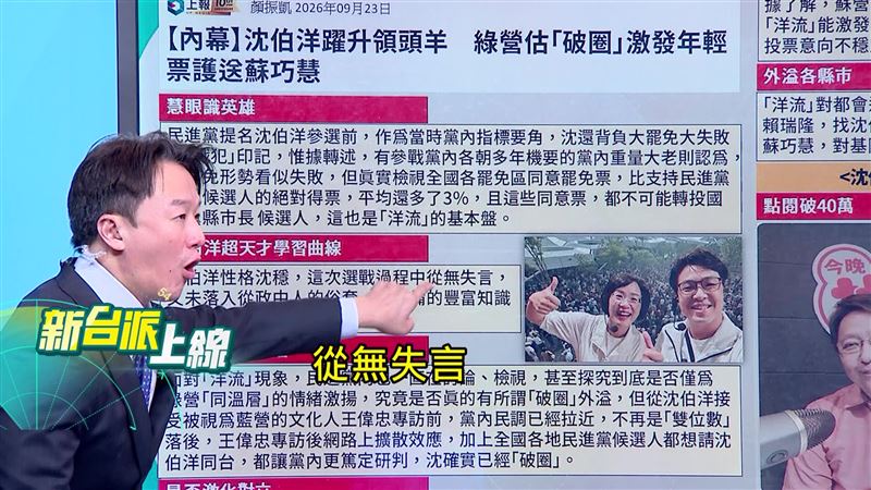 主持人李正皓提及沈伯洋。(圖/新台派上線)