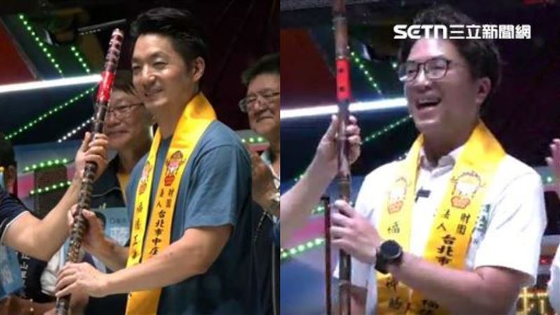 沈伯洋與蔣萬安拿的甘蔗外觀相當不同,引發聯想。(組合圖/翻攝畫面)