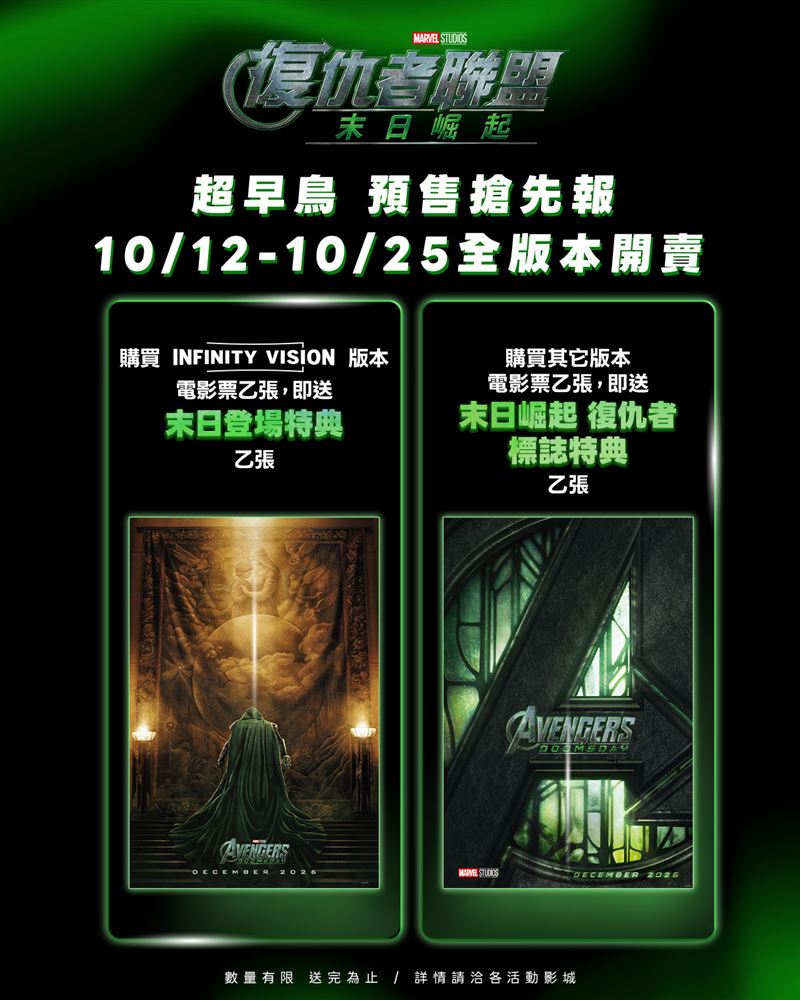 年度歲末壓軸鉅作《復仇者聯盟:末日崛起》正式開跑超早鳥預售。(圖/漫威影業提供)