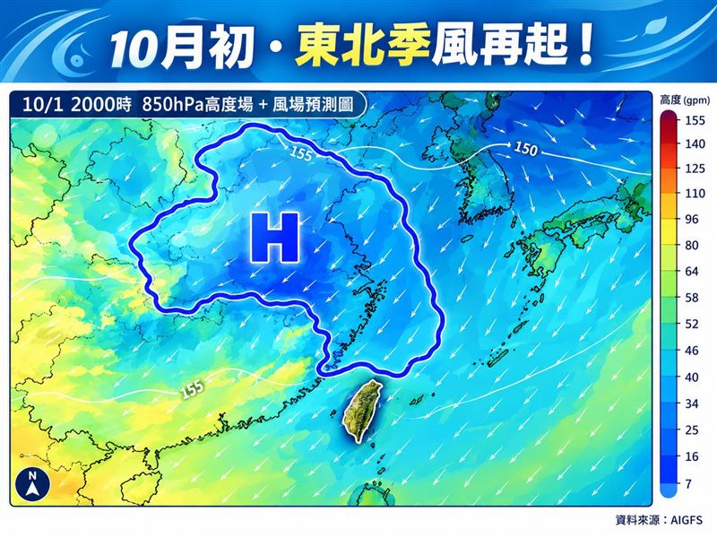 10/1起,台灣天氣將受東北季風增強影響。(圖/林老師氣象站)