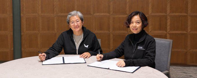 外號「蘇媽」的超微(AMD)執行長蘇姿丰,和World Labs創辦人李飛飛簽署收購交易文件。超微28日宣布,以82億美元全股票交易併購World Labs,旨在取得下一代AI模型的研發能力。(圖/翻攝自X平台 @drfeifei)