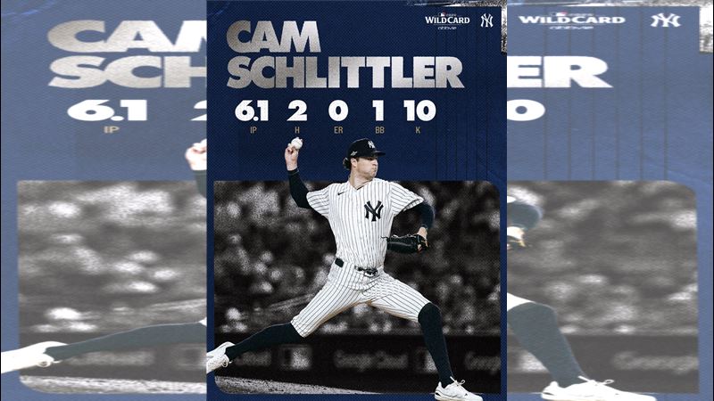 史利特勒(Cam Schlittler)外卡對紅襪6.1局飆10K無失分。(圖/翻攝自洋基推特)