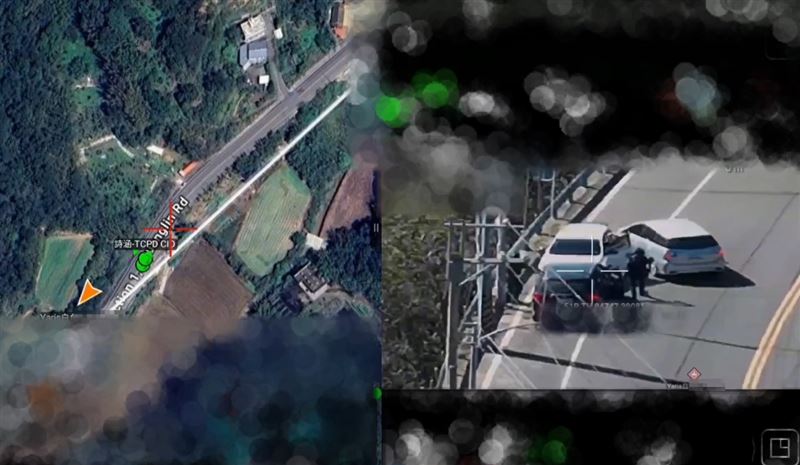 警用無人機升空監控,與地面警力配合,陸空夾擊戰術逮捕鍾嫌。(圖/翻攝畫面)