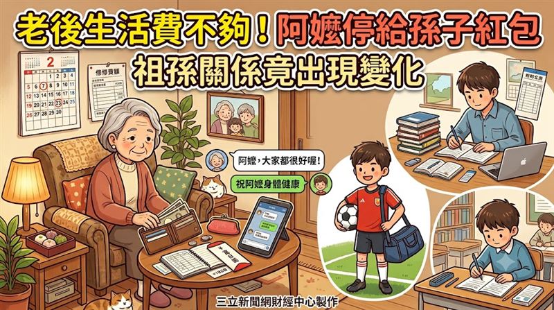 洋子改以訊息勸告孫輩近況後,才明白阿嬤的愛不一定要靠紅包表達,祖孫關係也更自在。(圖/三立新聞網財經中心蕭榕AI製圖)
