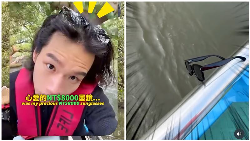 網紅四草綠色隧道「跳水撿墨鏡」被炎上,廟方怒轟:不良示範立刻下架影片。(圖/翻攝自IG @ johnny.wu.0223)