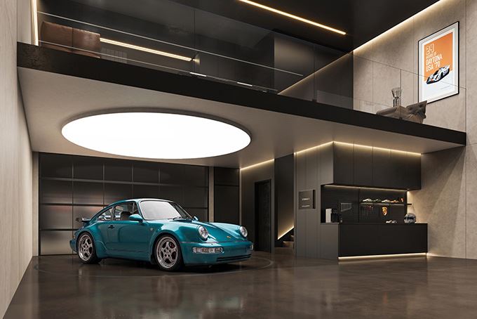 車庫內有展示用旋轉台。(圖/翻攝Porsche Design網站)
