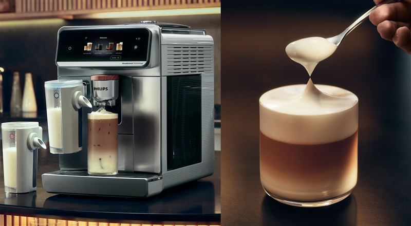飛利浦Café Aromis雲朵拿鐵旗艦機搭載「LatteGo Pro冷熱雙溫奶泡系統」,一鍵製作細緻綿密奶泡。(圖/品牌業者提供)