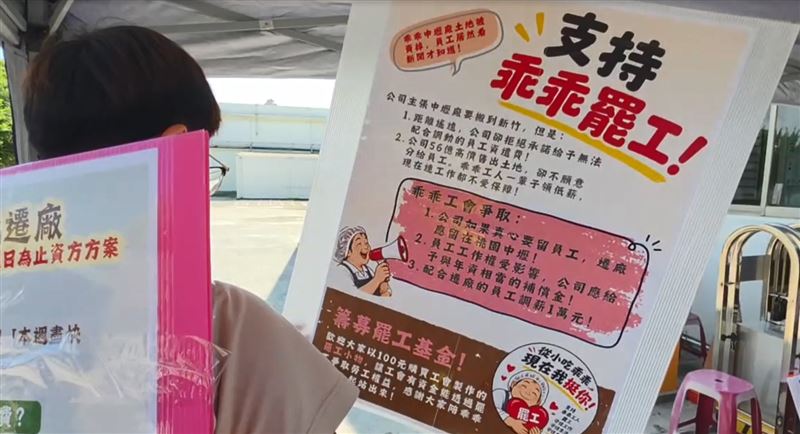 員工舉著看板表達訴求。（圖／翻攝畫面）