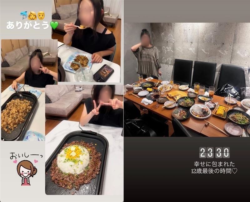女童也常貼出與其他成員聚餐畫面，桌上放滿酒類飲料。（組合圖／翻攝自X）