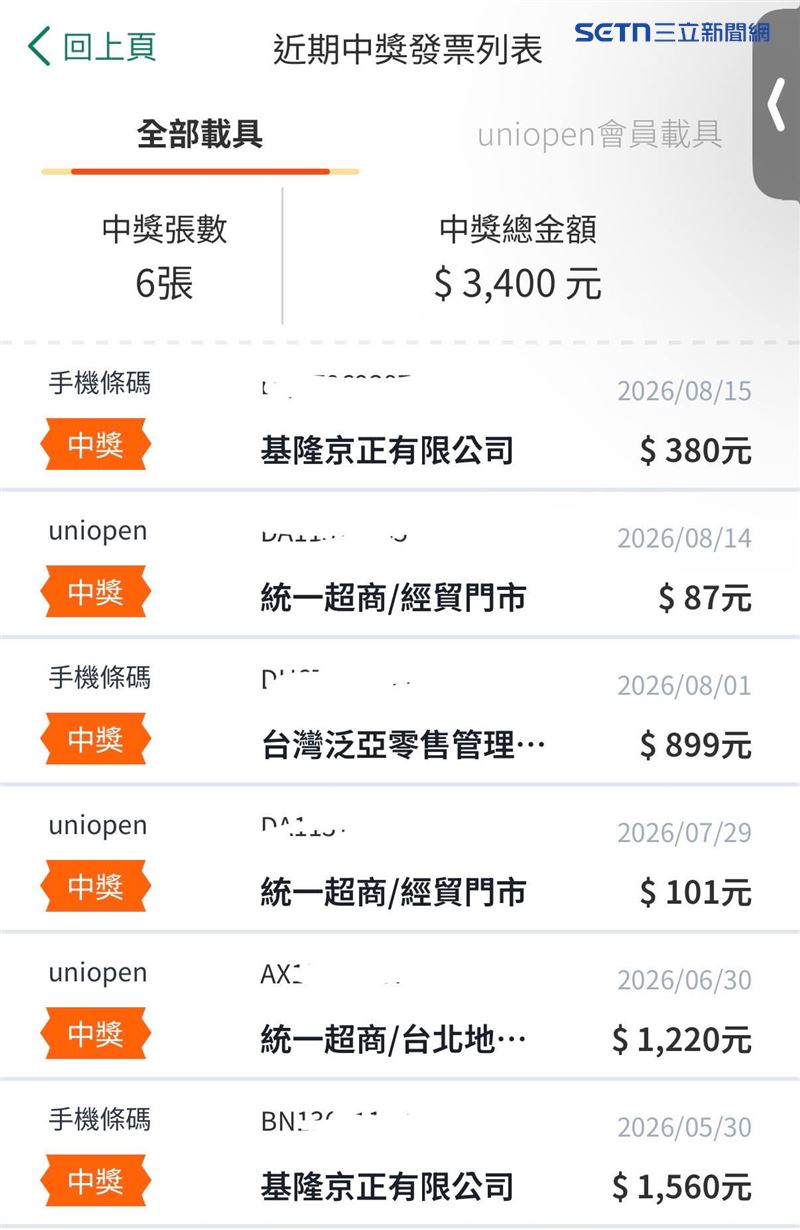 網友打開OPENPOINT APP,發現發票多中1200元。(圖/Threads @nicklaschiang 授權提供,未經同意請勿轉載。)