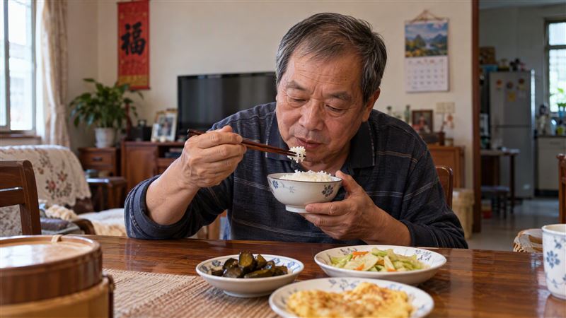 男病患愛吃白飯配醬瓜,結果導致糖化血色素飆高。(示意圖/AI生成)