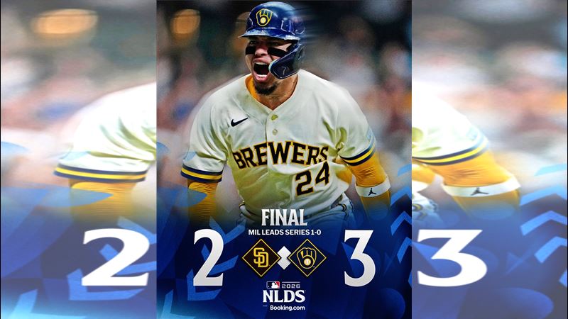 分區賽G1釀酒人以3:2擊敗教士。(圖/翻攝自X平台 @MLB)