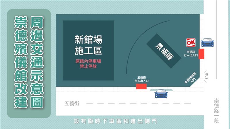 台中崇德殯儀館改建期間,市府團隊規劃「臨停接送」配套措施。(圖/翻攝畫面)