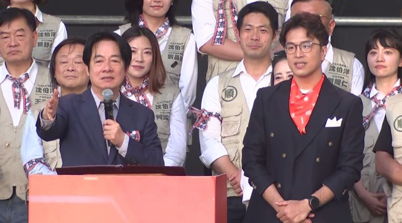 賴清德總統今(4)日出席民進黨台北市長參選人沈伯洋競選總部成立大會。(圖/翻攝畫面)