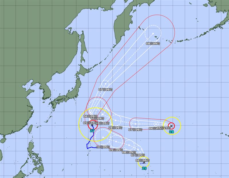 目前太平洋上有3個颱風。(圖/翻攝自日本氣象廳)