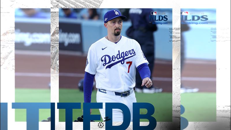 分區賽G2道奇先發投手史奈爾(Blake Snell)3.2局丟5保送、失1分退場。(圖/翻攝自X平台 @Dodgers)