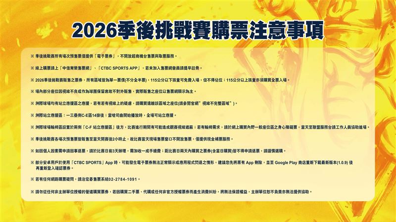 中信兄弟挑戰賽購票注意事項。（圖／中信兄弟提供）