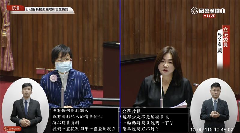 馬文君針對近日私用外館資源爭議質詢徐佳青(圖/翻攝畫面)