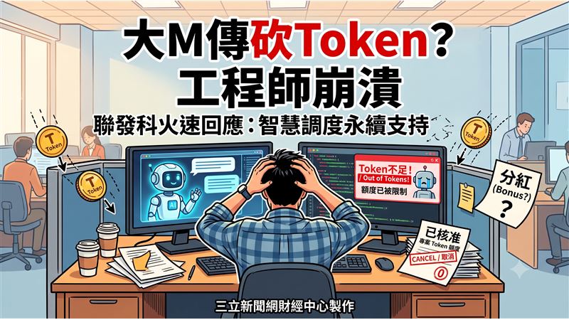 聯發科遭內部發文踢爆無預警收回已核准的AI額度,員工痛批政策反覆更憂心未來分紅恐遭成本最佳化。面對工程師質疑大砍模型使用額度,聯發科官方親自澄清,強調是透過自動調度機制長遠支持擴大需求。員工爆料內部連寫code與debug的token都遭嚴控,聯發科強調將依任務複雜度匹配最適模型確保效益。(圖/AI製圖)