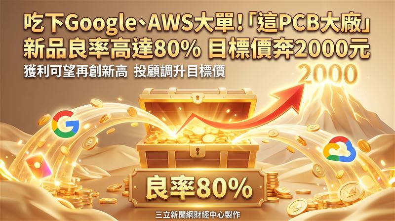 金像電(2368)受惠於切入 Google TPU 供應鏈與漲價效應,加上在 AWS Trainium4 AI 伺服器 PCB 新品創下高達 80% 的優異良率,展現厚多層 HDI 與 HLC 關鍵製程實力,本土投顧看好其下半年獲利再創新高,維持「增加持股」評等並將目標價大幅調升至 2000 元。 (圖/三立新聞網財經中心蕭榕AI製圖)