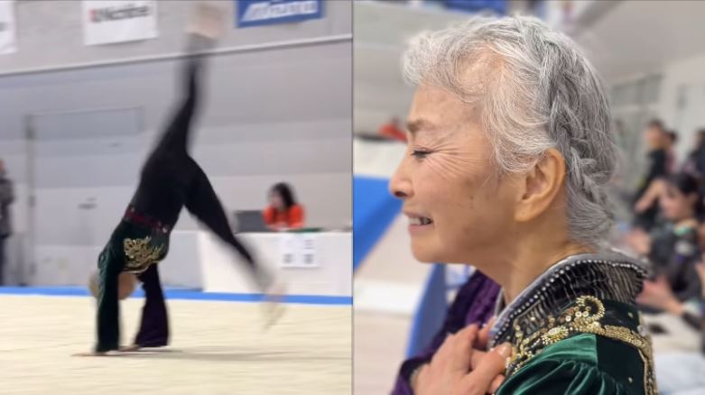日本一名滿頭白髮的「體操婆婆」近日因比賽影片爆紅,俐落完成4項體操動作,讓網友看傻眼,直呼「這真的是73歲嗎?」。(圖/翻攝自airyjapan711 IG)