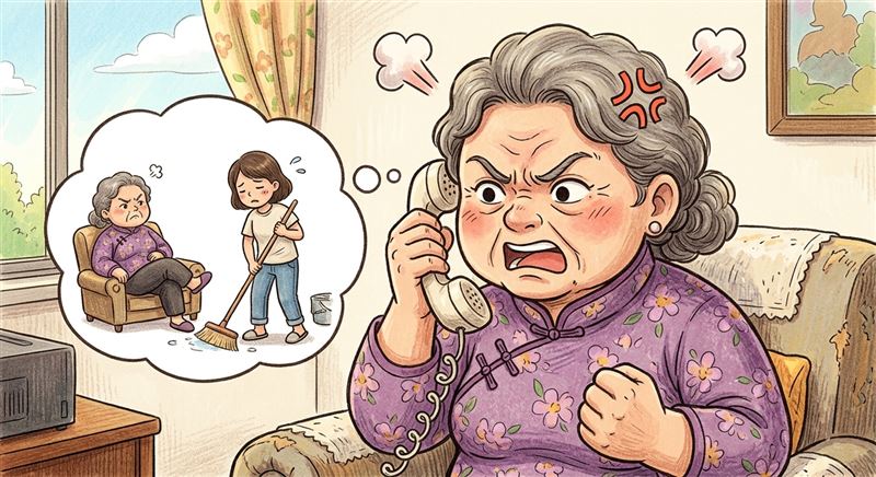 一名婆婆打電話怒問媳婦為何不回來盡孝。(示意圖/AI生成)