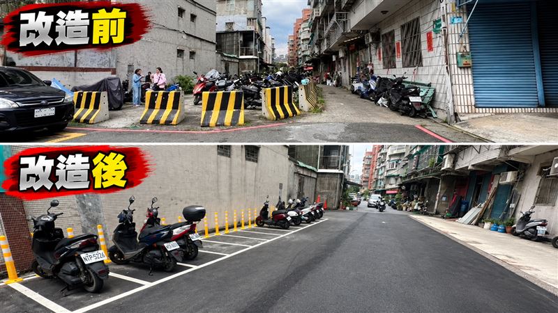 新莊區新莊路649巷13弄、649巷過去被民眾以鐵鍊圍起，在地居民僅靠1公尺窄巷通道出入，114年後市府獲捐贈後才正式成為市有地，目前打通後作為道路使用，巷道明顯擴增。（圖／新北工務局提供）