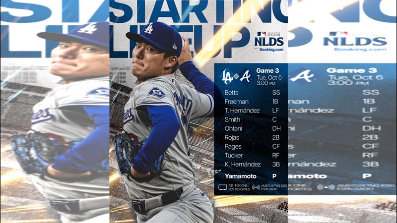 國聯分區系列賽G3道奇先發打序。(圖/翻攝自X平台 @Dodgers)