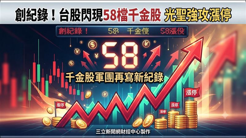 台股閃現58檔千金股創紀錄　光聖強攻漲停