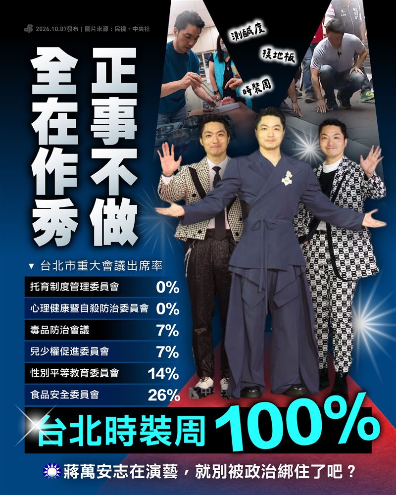 民進黨質疑蔣萬安「正事不做，全在作秀」。（圖／民主進步黨Threads）