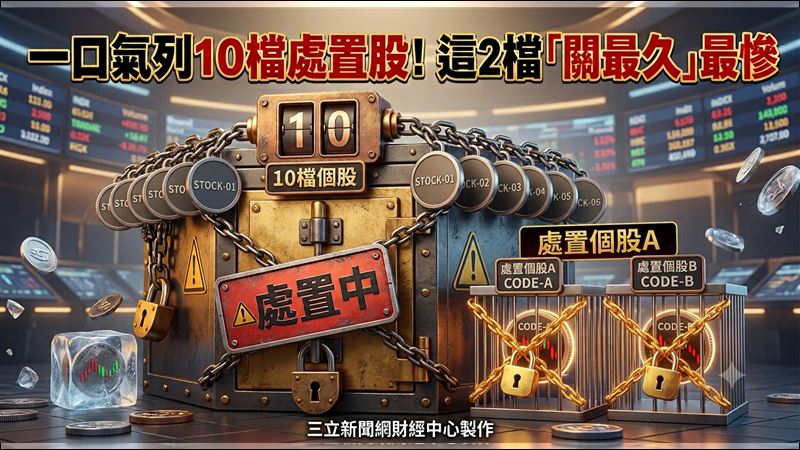 證交所與櫃買中心7日一口氣公告新增10檔關禁閉，當中聯茂 (6213)、聯一光 (3441)自10月7日關至10月19日最慘，其餘10月15日即出關。（圖／AI製圖）