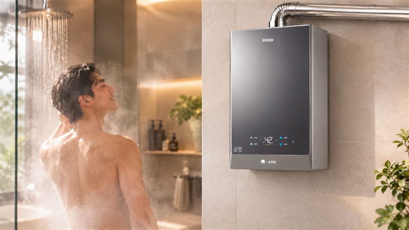 海爾一級能效熱水器熱效率高達90%,自測節省瓦斯高達近 20%,能有效替家庭看緊荷包並降低碳排。(圖/秉創科技提供)