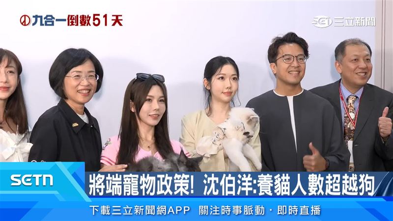 民進黨台北市長參選人沈伯洋合體新北市長參選人蘇巧慧現身貓咪展