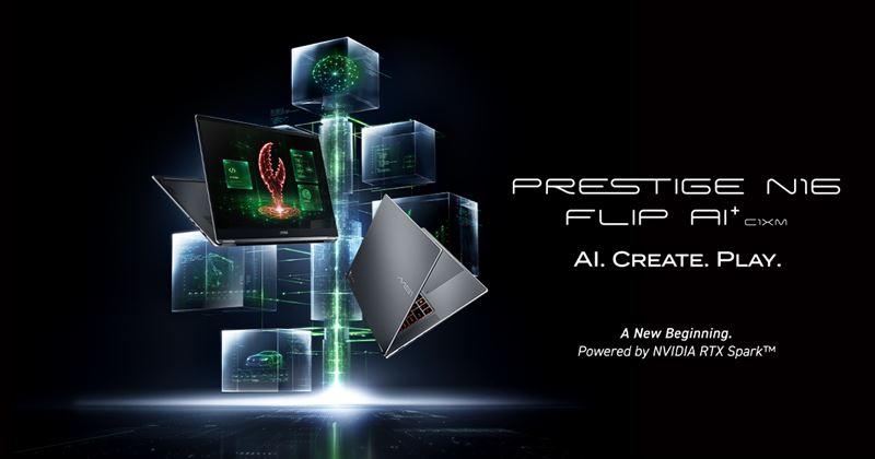 Prestige N16 Flip AI+ 領先搭載 NVIDIA RTX Spark&trade; 平台，即日起正式開放預購。（圖／微星科技提供）
