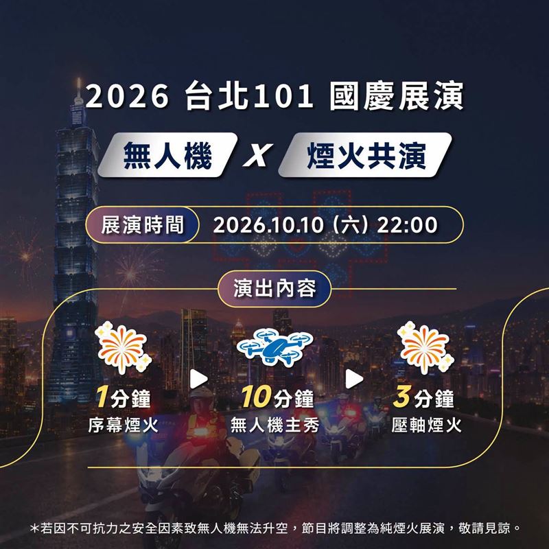 今年台北101國慶展演規模升級,展演長達14分鐘。(圖/翻攝自賈永婕臉書)
