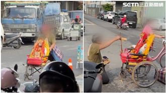 輪椅推神像出巡…下跪燒金紙！警要開罰了