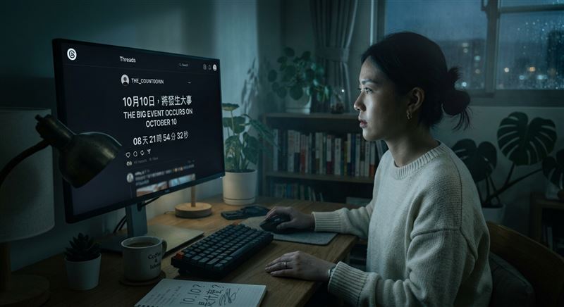 Threads出現神秘帳號發文,導流網友加入Telegram,還預告10月10日將發出令人一看難忘的大事。(示意圖/AI協作生成)
