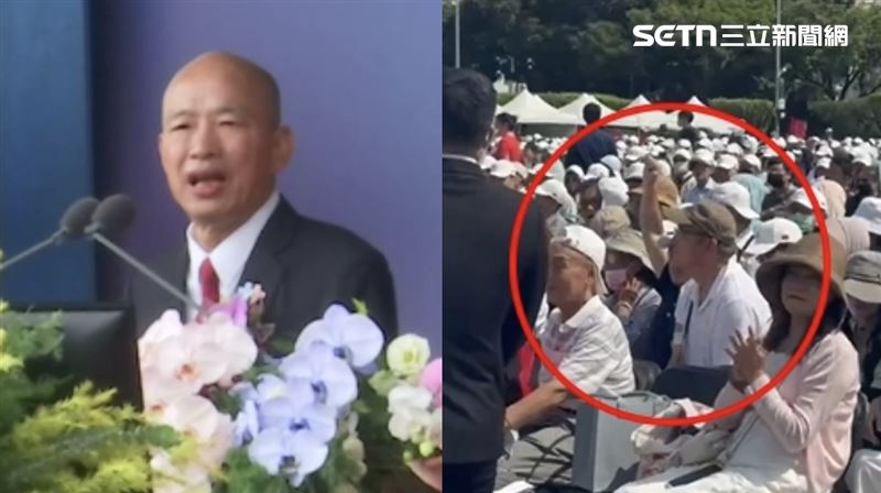 韓國瑜致詞時有民眾比倒讚（組合圖／翻攝畫面）